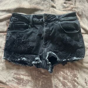 Black Lace Jean Shorts